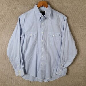 Vintage Wrangler Gold Shirt Mens 16 34 Blue Button Down Western Cotton Blend USA